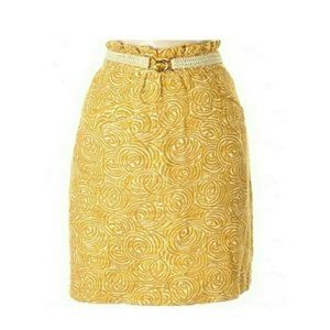 Anthropologie elevenses Painted Morning Skirt Gold & White Rosettes.  SZ 10